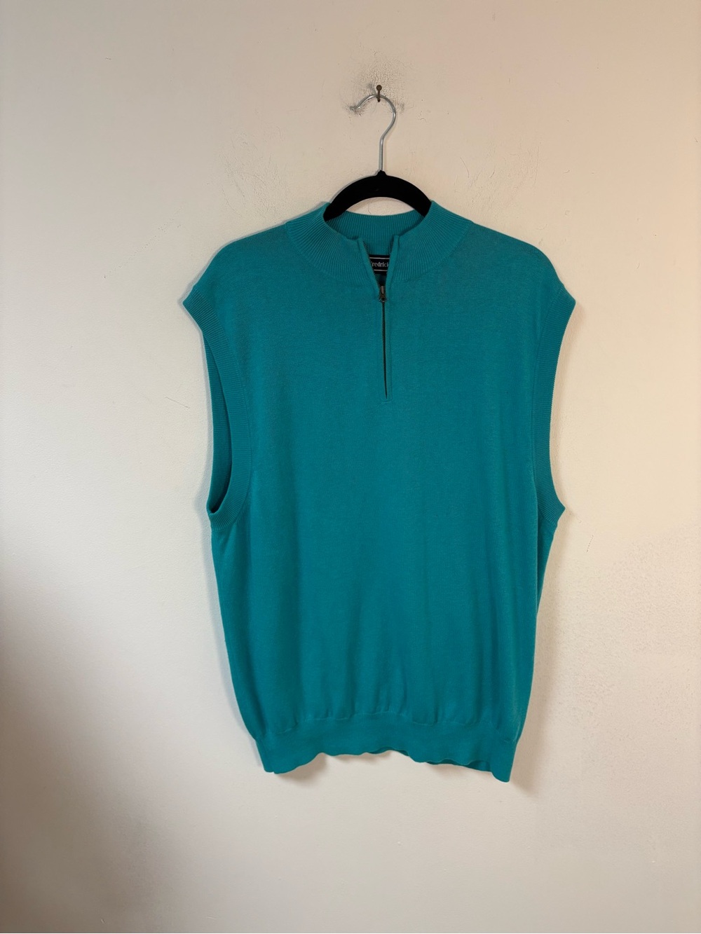 Paul Fredrick Mens 1/4 Zip Sleeveless Knit Top in Teal Silk Blend XLT